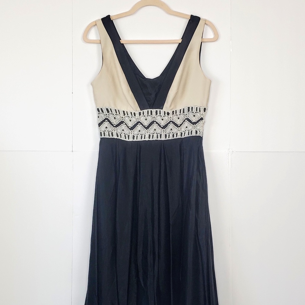 Anthropologie Burlapp Black & Cream V-Neck Dress - Picture 6 of 6